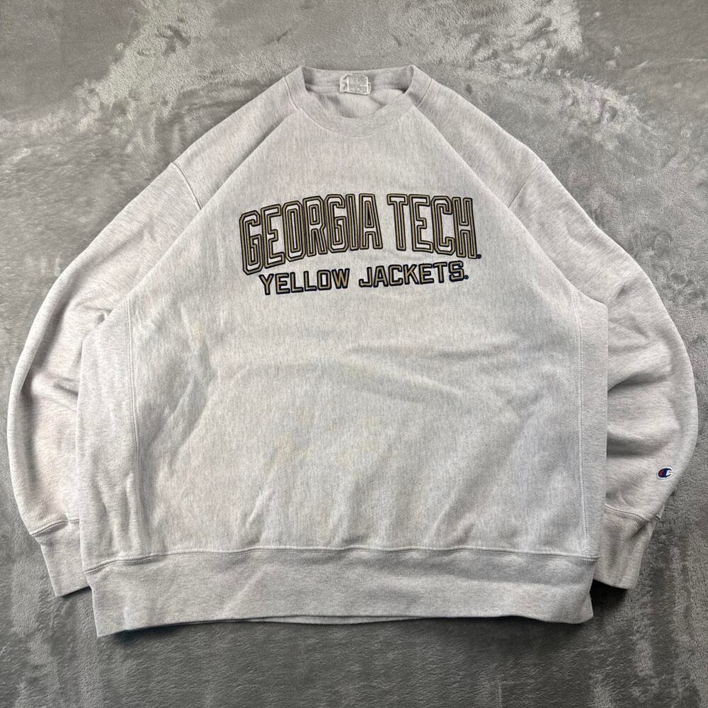 Georgia Tech Yellow Jackets Champion Reverse Weave Crewneck Sweatshirt XXL Gray